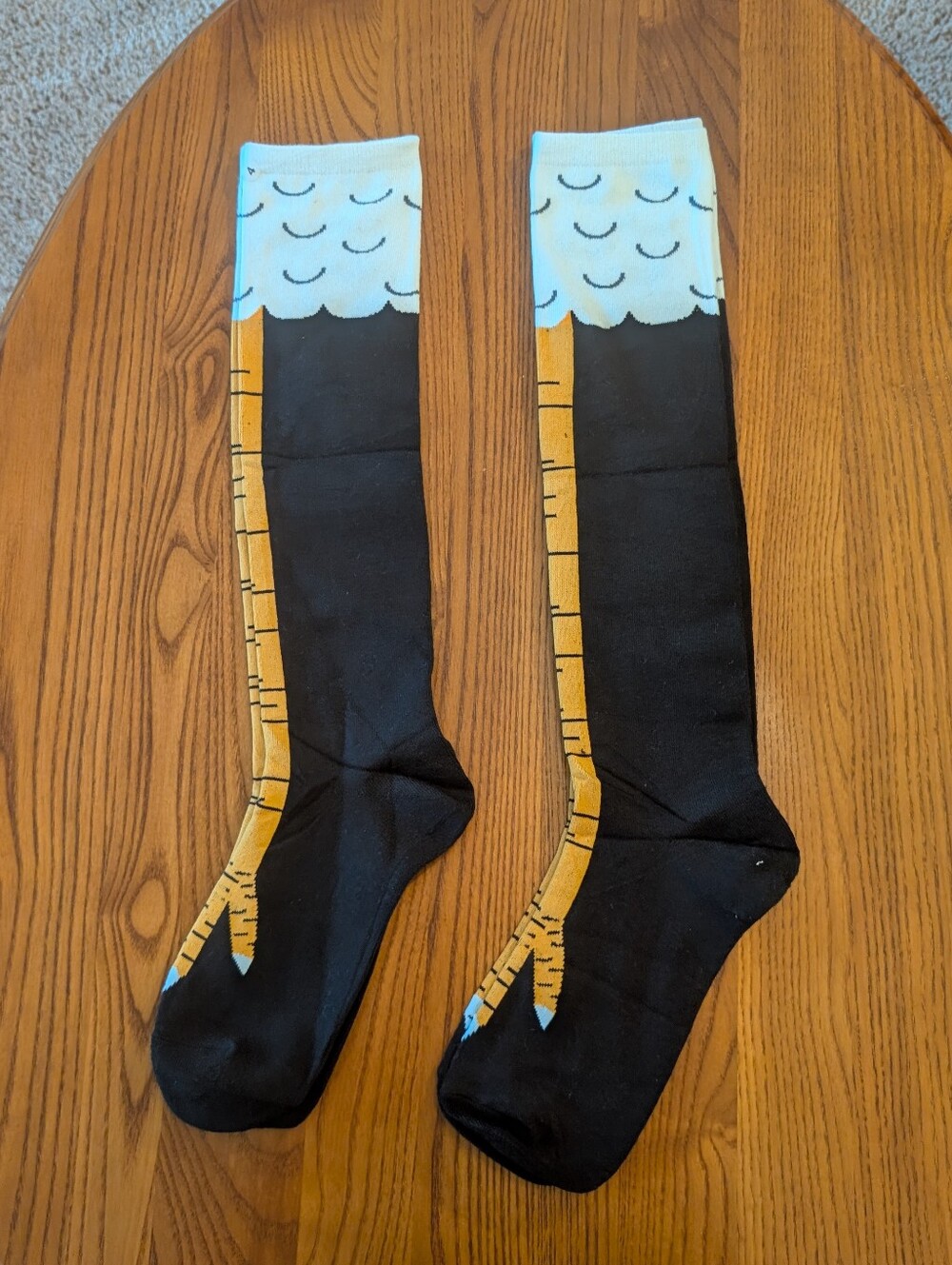 Novelty Knee-High Socks (2 Pair) with Yellow Bird Leg Design - Black/White - NEW